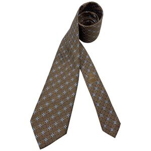 BRIONI XL Brown/Blue Geometric Silk LUXURY Tie HANDMADE ITALY